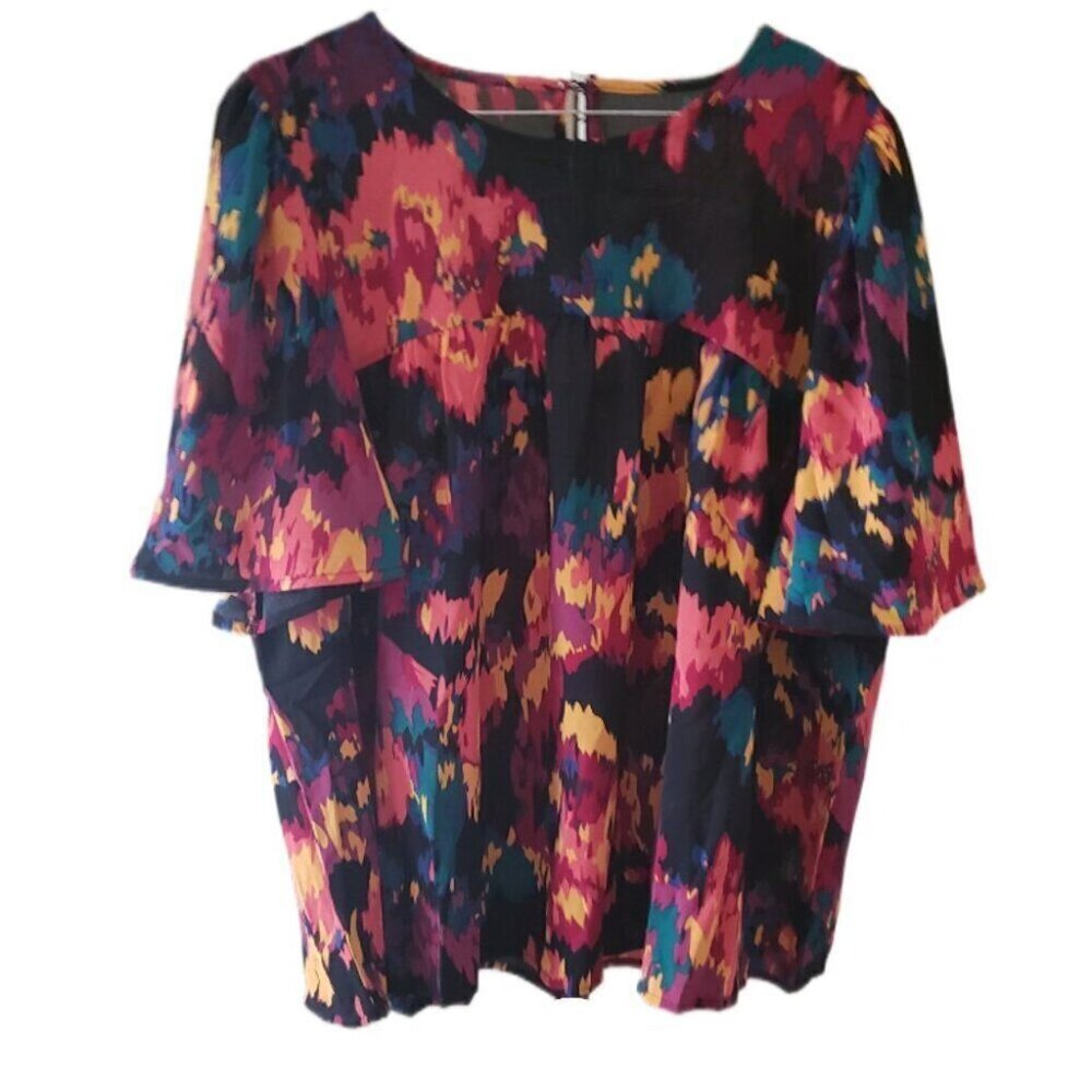 New Floral Multi Color Short Sleeve Blouse